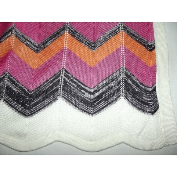Christopher&Banks Open Front Long Cardigan Sweater PM ivory orange pink chevron - Picture 8 of 11
